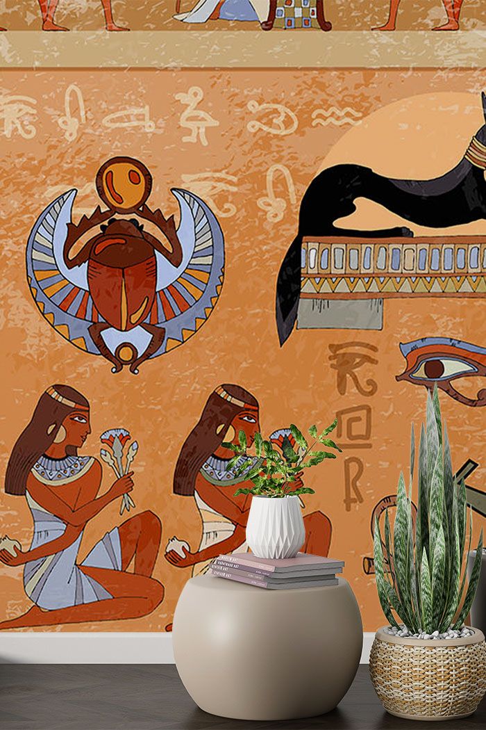 brown-art-Singular design large mural-with-side-table