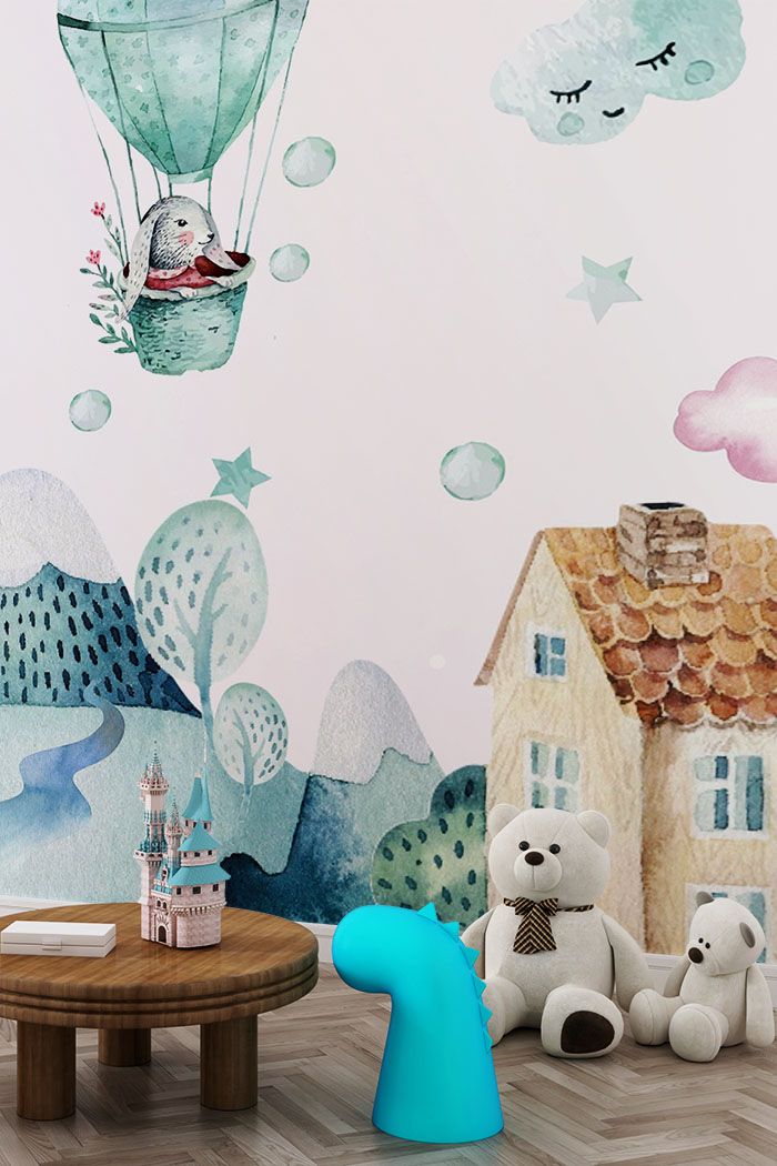 pink-stars-Singular design large mural-with-side-table