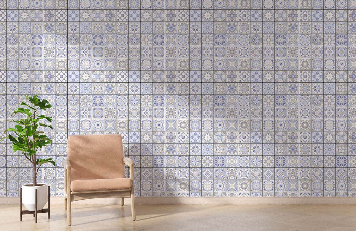 white-purple-mosaic-geometric-tile-wallpaper-with-chair