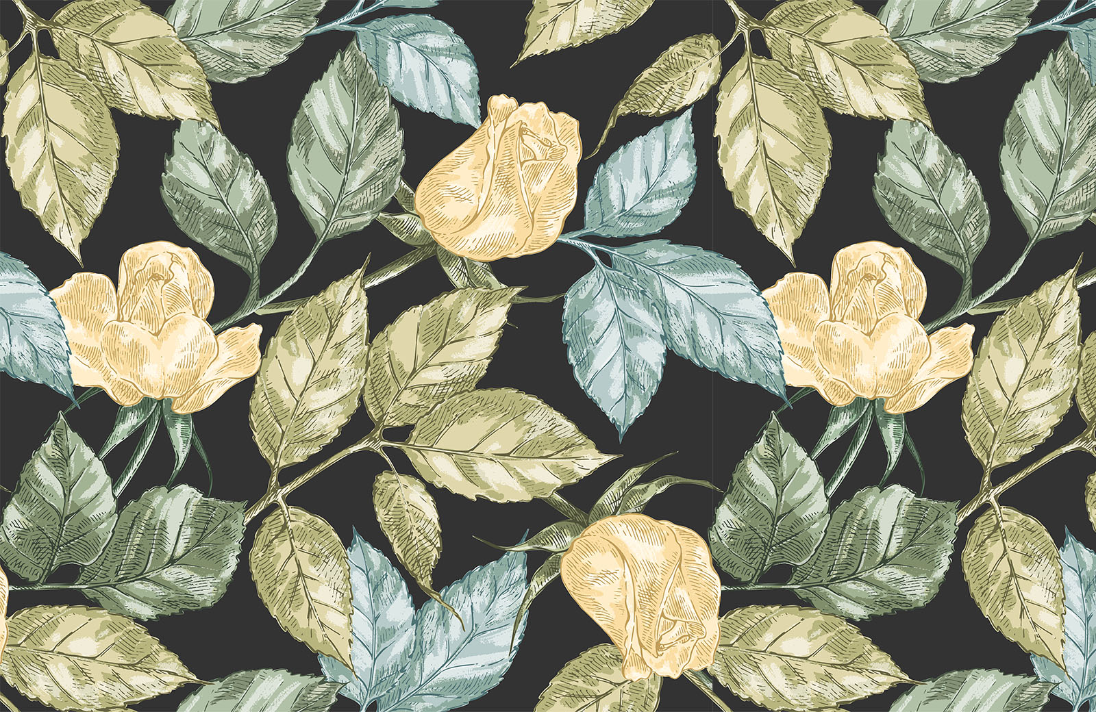 golden-rose-flower-with-leaves-wallpaper-design