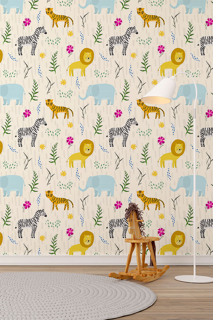 Cute-Lion-Tiger-Zebra-Elephant-wallpaper-long-image