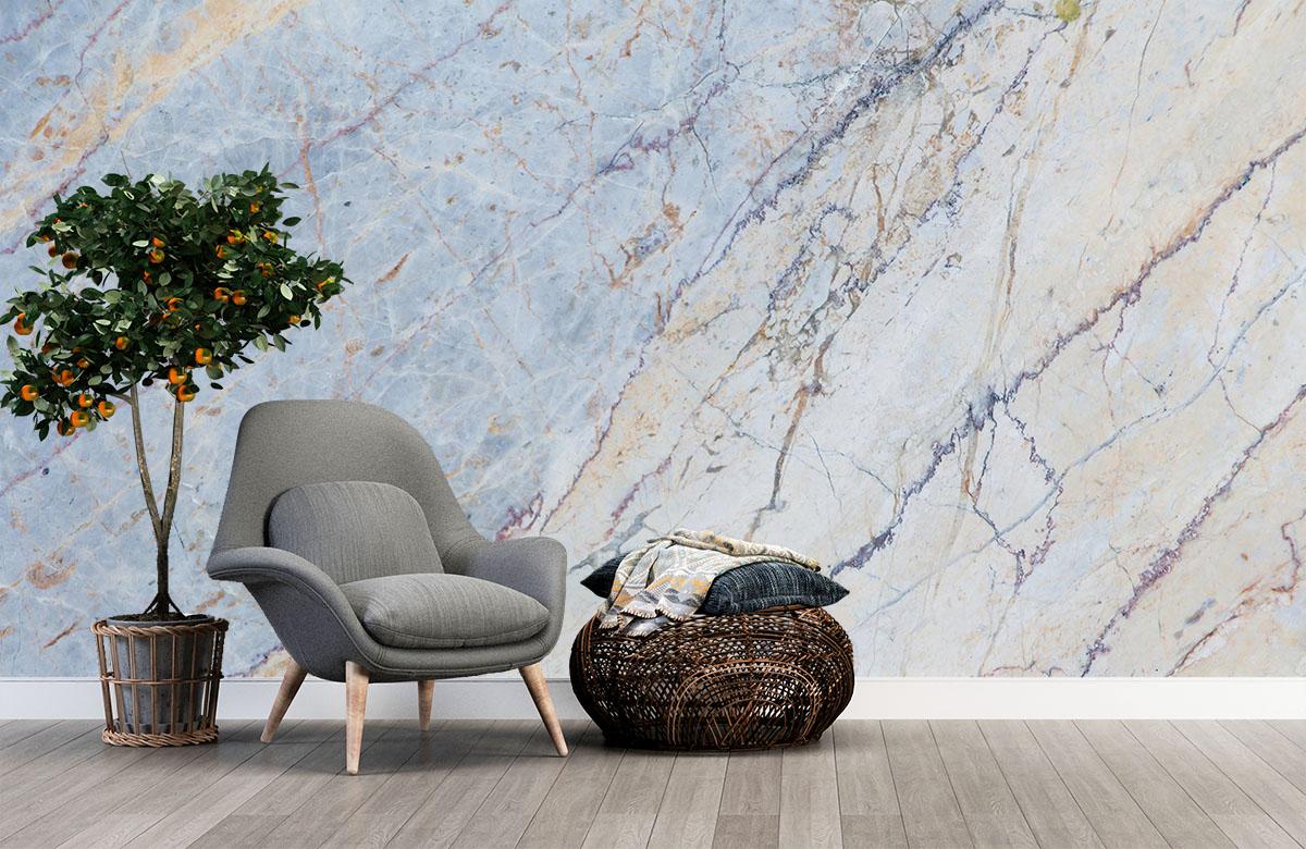 Serenity in Stone: Blue Grey Plain Marble Wallpaper Wall Art | Morphico