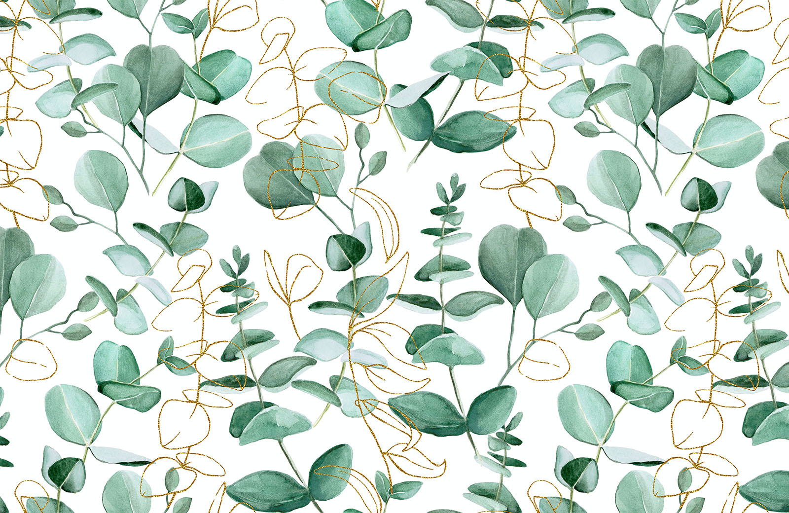 golden-outline-green-leaf-watercolour-wallpaper-design