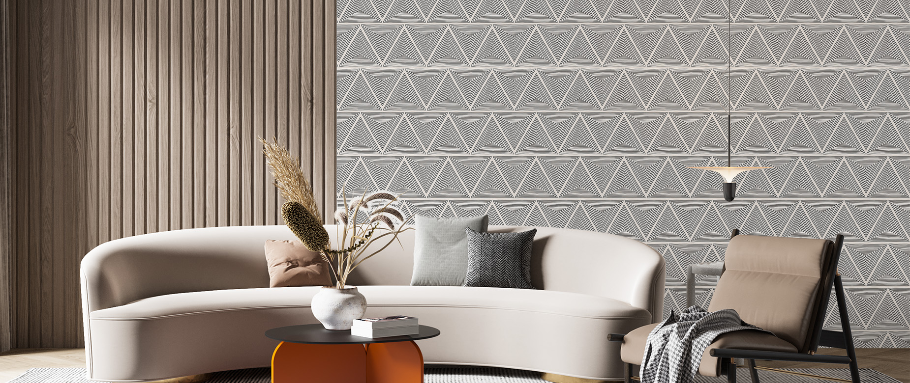 beige-triangles-design-Seamless design repeat pattern wallpaper-in-wide-room