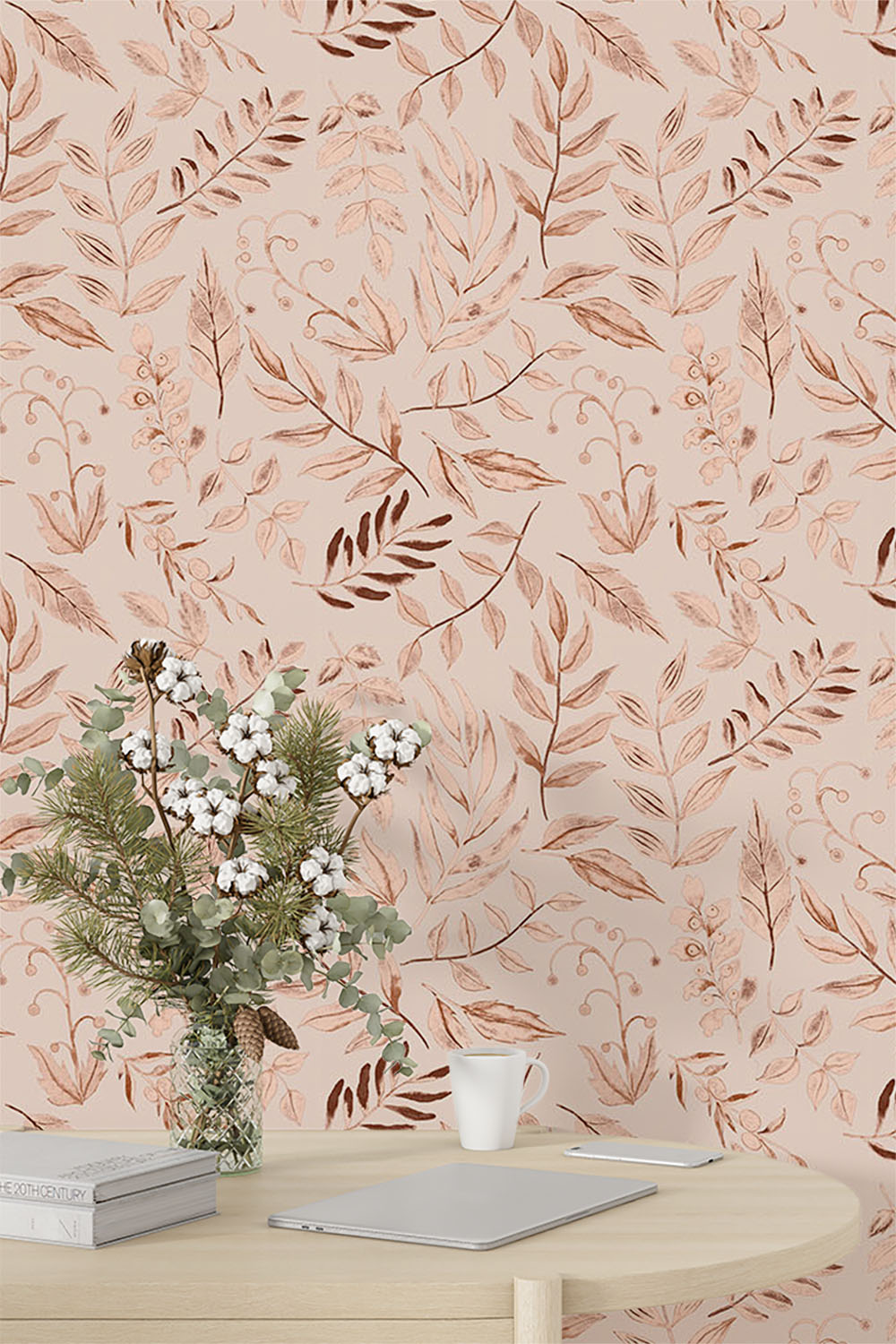 watercolour-leaf-branches-in-peach-wallpaper-sample