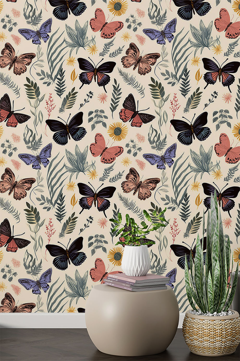 colourful-butterfly-and-leaf-branches-wallpaper-sample