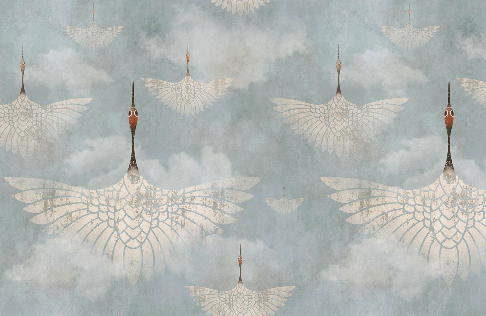 cranes-flying-in-clouds-blue-sky-wallpaper-design