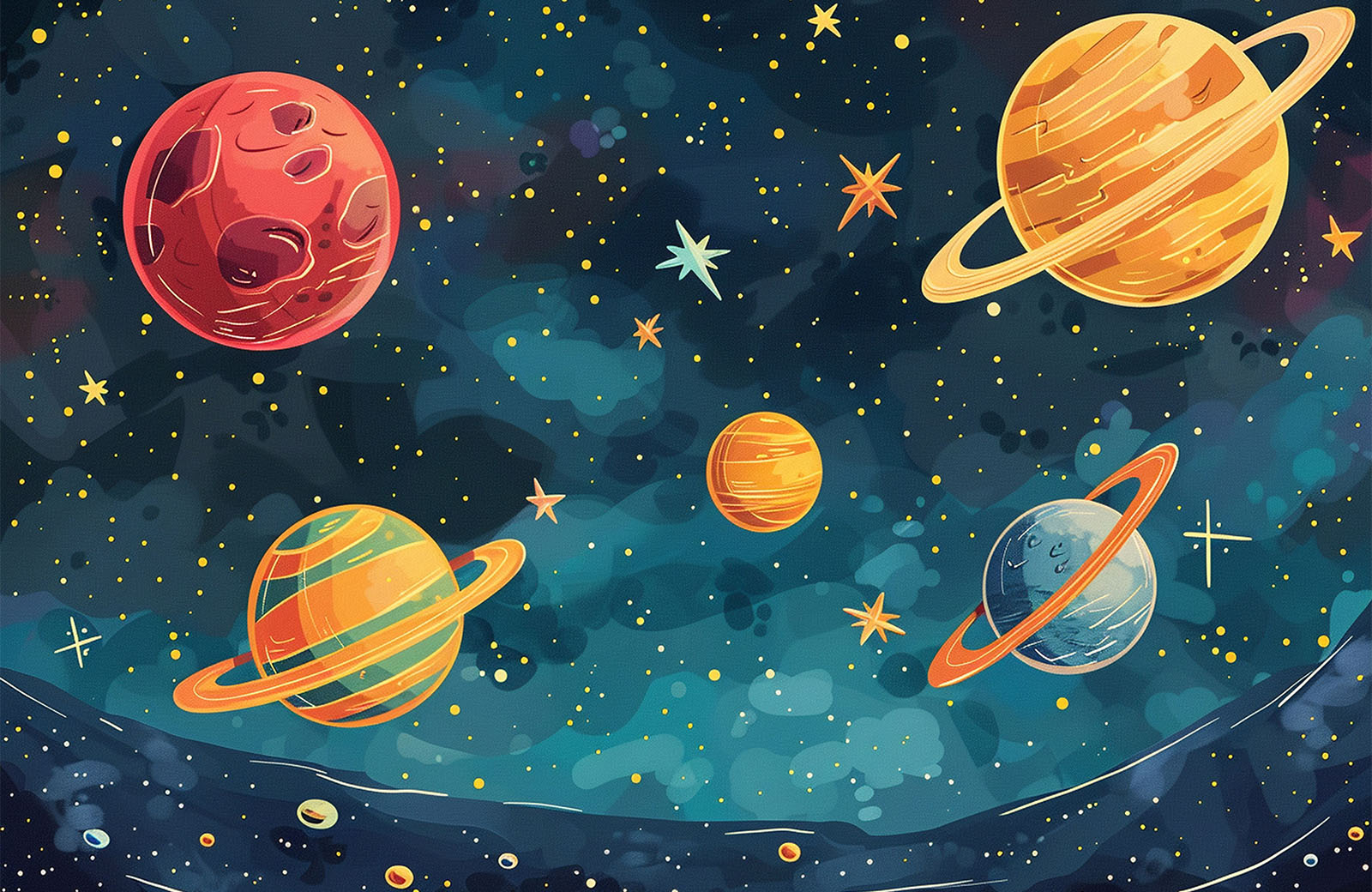 Watercolour Planets Wallpaper For Home| Morphico